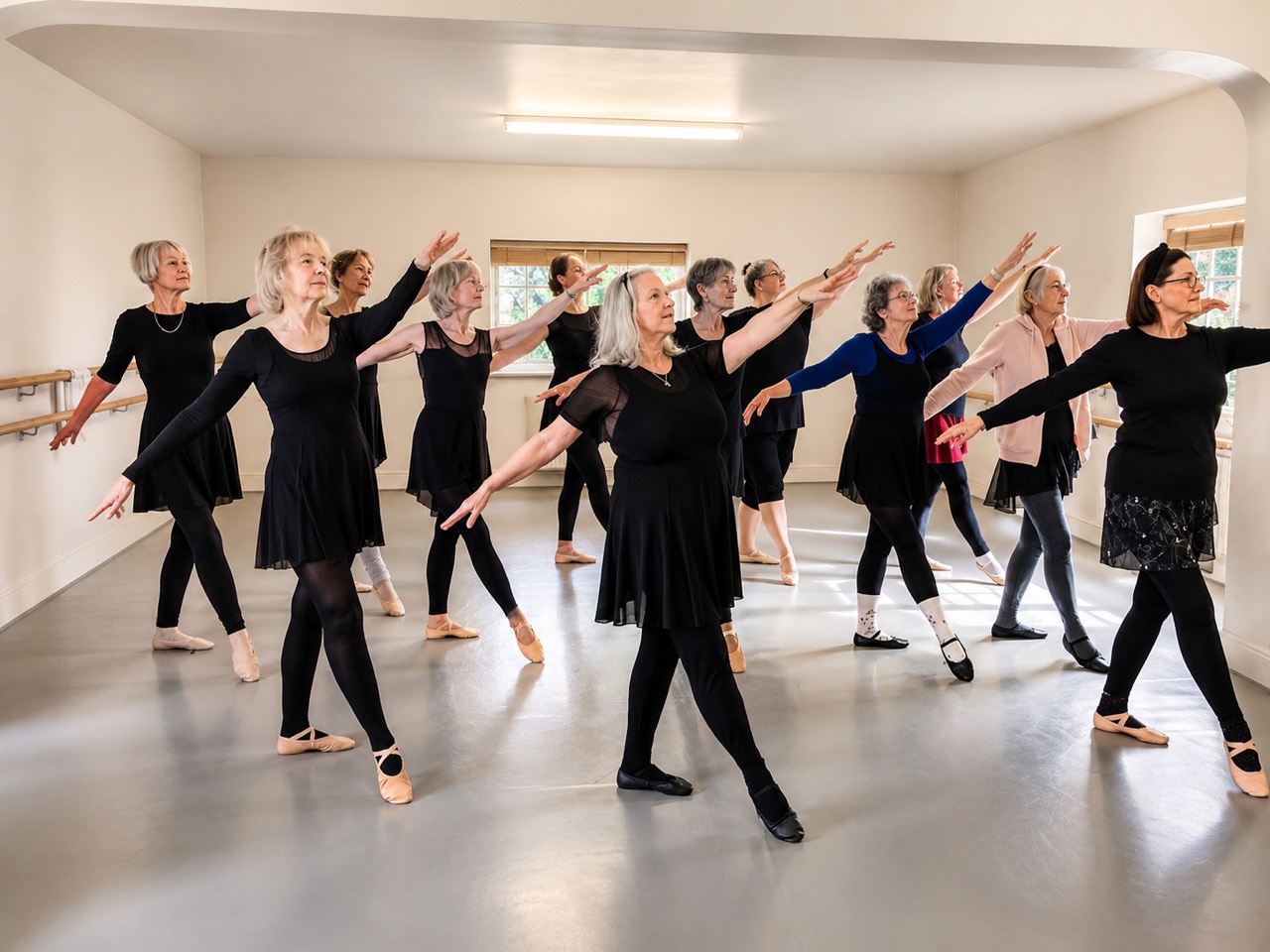 Silver Swans ballet class practising together in the studio